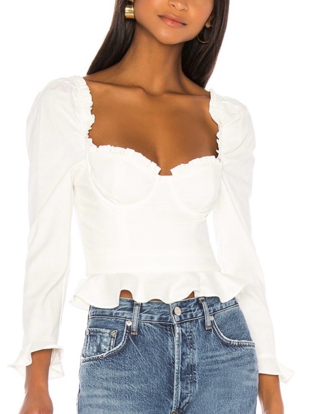 MAJORELLE Corie Top White Ruffle Bustier Peplum Blouse Size Medium